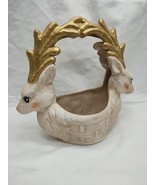 Vintage Gold And White Reindeer Ceramic Planter 8&quot; X 3 3/4&quot; 7 1/2&quot; - $320.68 MXN