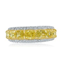 Cuscino Taglio Naturale Decorato Giallo Diamante Matrimonio Fascia 14k Oro (2.34 - £3,294.55 GBP
