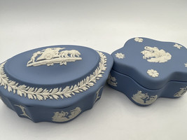 Pair of Wedgwood Jasperware Blue Trinket Boxes - $95.95