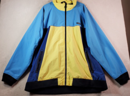 Lands&#39; End Rain Coat Men 3XL Blue Yellow 100% Nylon Long Sleeve Pockets Full Zip - £13.73 GBP