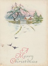 Vintage Christmas Card Birds House Gate Snowy Lane 1924 - $6.92