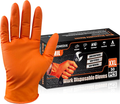 Heavy Duty Nitrile Disposable Gloves,8-Mil Orange,Raised Diamond Texture... - £12.55 GBP