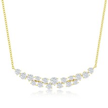 Sterling Silver Round CZ Curved Bar Necklace - Gold Plated - £53.15 GBP