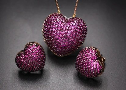 Heart Shape Paved Micro Multicolor Zirconia Stud Earrings Pendant Necklaces Fash - £31.12 GBP