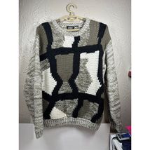 Vintage Street Scenes Knit Geometric Acrylic Sweater Multi Colored Mens ... - $26.91