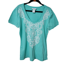 NEW Soft Surroundings Mint Heavily Embroidered Tee Shirt Womens XL Casual Tops - $21.73