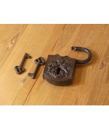 Cast Iron Lock And Key Set Large Antique Vintage Look Finish Prop Skelet... - €21,70 EUR