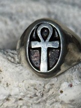 Ankh ring Egyptian long life band size 8 sterling silver women men - £62.10 GBP