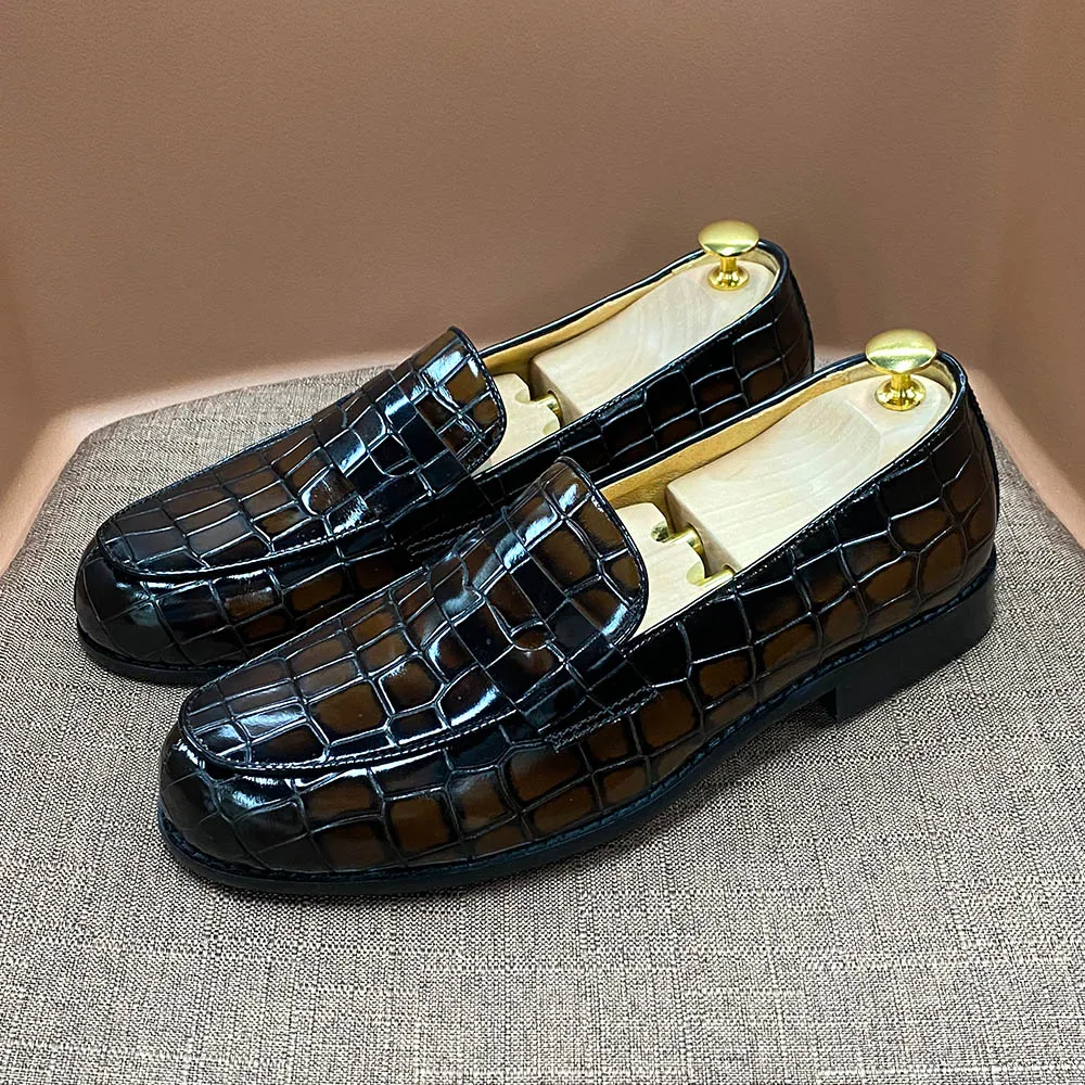Cow leather men causal loafer shoes men s flats luxury crocodile pattern patent leather thumb200