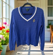 Lauren Active Ralph Lauren cable knit blue preppy embroidered sweater Wo... - $29.65