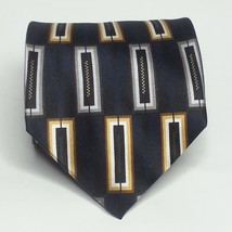 Croft &amp; Barrow Men Silk Dress Tie 3.75&quot; wide 62&quot; long Navy Blue Brown Print  - £7.68 GBP