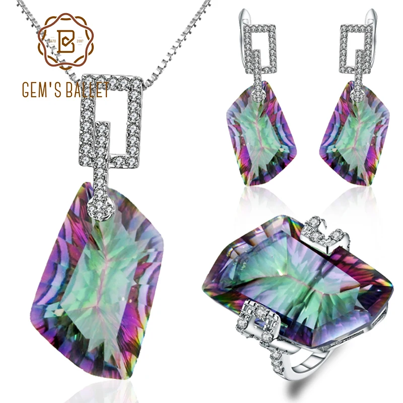Natural Irregular Rainbow Mystic Quartz Jewelry Sets 925 Sterling Silver... - $210.03