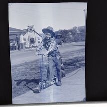 Vintage Photo Negative Little Boy On Scooter In Western Cowboy Outfit 19... - $12.33