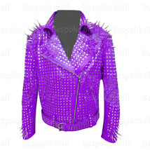 New Woman Full Purple Punk Silver Long Spiked Studded Genuine Leather Ja... - £337.42 GBP