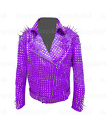 New Woman Full Purple Punk Silver Long Spiked Studded Genuine Leather Ja... - £336.18 GBP
