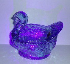 Wilkerson Glass Blue Glow Turkey Covered Candy Dish UV Reactive Glows Pink - £33.28 GBP