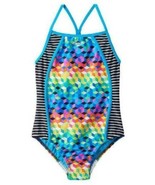 Girls Swimsuit Speedo Racerback 1 Pc Blue Multi Geo Bathing Suit $44-sz 16 - £16.35 GBP