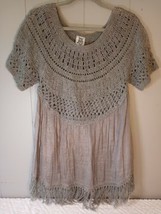 Ivy Jane Short Sleeve Sweater Knit Tassels Gray Women&#39;s Size S Cotton Blend  - £10.99 GBP
