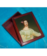 Vintage Victorian Wood &amp; Glass Trinket Box W/ Portrait of Lady - Reverse... - £18.87 GBP