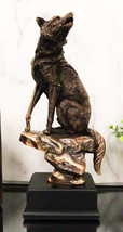 Rustic Moon Howling Alpha Wolf Sitting On Rocky Cliff Figurine With Trophy Base - £58.22 GBP