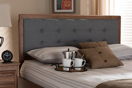 Hadia Dark Gray Fabric Upholstered Walnut Brown Full Size Headboard - $2,365.14 MXN