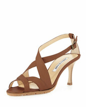 MANOLO BLAHNIK Citronesa Leather Crisscross Sandal, Brown (Size 39.5) - $745.00! - £180.39 GBP