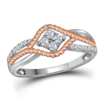 10k Two-tone Gold Womens Round Diamond Rose-tone Rope Band Ring 1/5 Cttw - £255.79 GBP