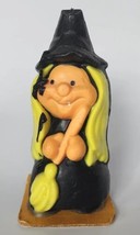 Vintage Suni Happy Witch Candle Cauldron Broom Blonde 5.5&quot; Used H6 - £15.14 GBP