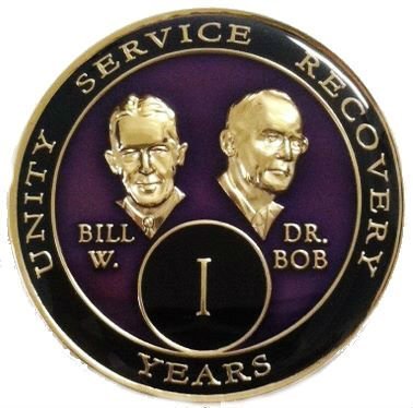 32 Year Purple Bill & Bob Tri-Plate Alcoholics Anonymous Medallion- AA Sobriety