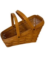 Vintage Longaberger Basket Handwoven Slanted Double Swing Handles Liner ... - $25.61