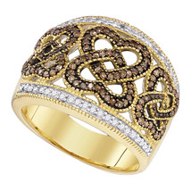 10kt Yellow Gold Womens Round Brown Color Enhanced Diamond Heart Ring 1/2 Cttw - £480.95 GBP