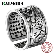 BALMORA Real 999 Silver Vintage Koi Open Stacking Finger Rings for Men Women Cou - £25.31 GBP