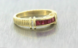 Princess 1.50 Ct Ruby &amp; Diamond 14K Yellow Gold Finish Fancy Band Wedding Ring - £84.58 GBP