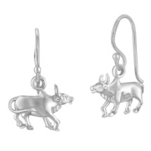 The Sacred Bull &quot;Taurus&quot; Zodiac Sign Sterling Silver Dangle Earrings - £16.91 GBP