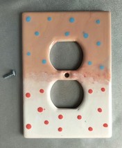 Peach/Blue Painted Polka Dot Glazed Ceramic Outlet Cover Plate - £7.75 GBP