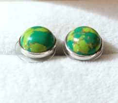 Santa Fe Style Green Mojave Turquoise Sterling Silver Button Earrings 5.15 cts - £17.54 GBP
