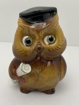 Vintage Lefton Owl Figurine Bank Graduation Cap Glass Eyes Diploma H3893R - $21.73