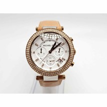 MICHAEL KORS Parker Womens Crystal Chronograph Watch White Rose Gold Tan... - £47.78 GBP