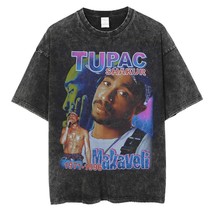 Men Tshirt Hip Hop Graphic Tops 2PAC Vintage Printed T Shirt  Washed Tupac TShir - £116.00 GBP