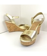 Women’s Tommy Hilfiger Corker Wrapped Wedge Heels Size 9 M Gold Tone Used  - £20.46 GBP