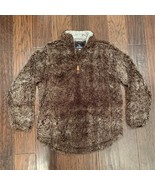 Simply Southern Womens Sherpa Fleece Jacket Brown White 1/4 Zip Mock Neck M - $27.06 CAD