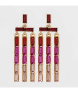 A New Day Baguette Stone Waterfall Drop Earrings in Red NWT - £6.59 GBP