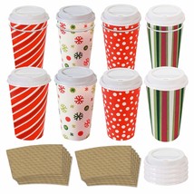 Disposable Coffee or Hot Chocolate Cups and Lids - Holiday Design (12-ct with Bl - £14.92 GBP