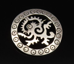 925 Sterling Silver - Vintage Circle Pattern &amp; Dragon Cutout Brooch Pin ... - £37.15 GBP
