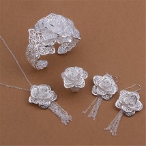 925 sterling Silver Jewelry set for women flower Pendant bangle earrings rings b - £16.50 GBP