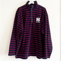 Vtg 90s Tommy Hilfiger Mens Pullover 1/4 Zip Fleece Nautical Stripe XL Blue Red - £18.37 GBP