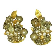 Vintage Signed Robert layered Earrings Gold Pearl Rhinestones Wired Haskell Clip - £69.00 GBP