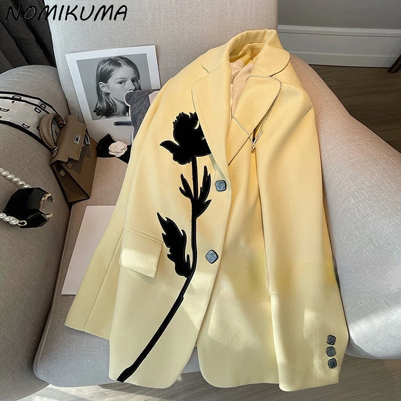 Nomikuma Korean  Embroidery Blazer Coat Women  Spring  Suit Jacket Long Sleeve T - £152.59 GBP