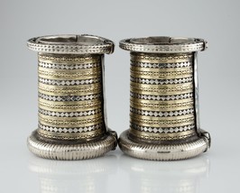 Paar Groß Silber und Messing Armreif Arm Manschettenknöpfe Atemberaubend... - $1,188.40