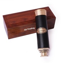 Nautical Replica Brass &amp; Leather Marine Royal navy Telescope with Wooden Box - £30.50 GBP